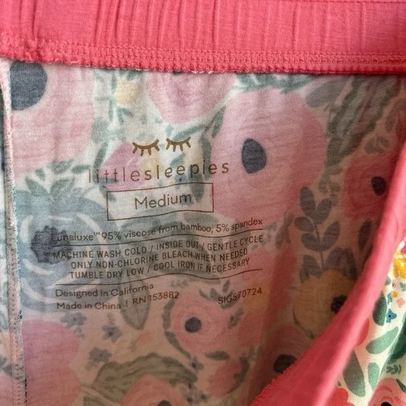 Little Sleepies Secret Garden Pink Floral Pajama Pants Lunaluxe Sz M Bamboo Pjs - Picture 7 of 8